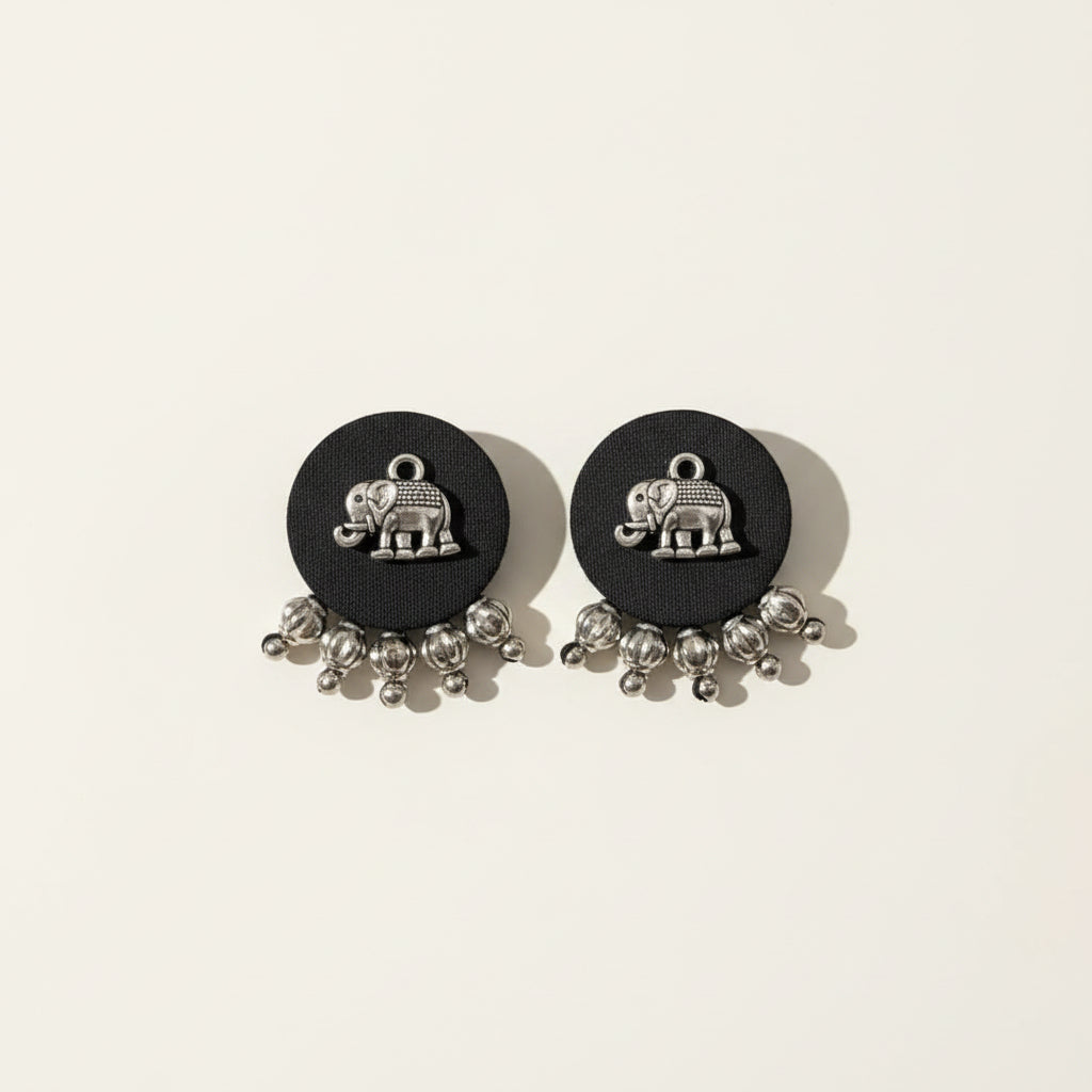 Silver & Black Elephant Statement Earrings