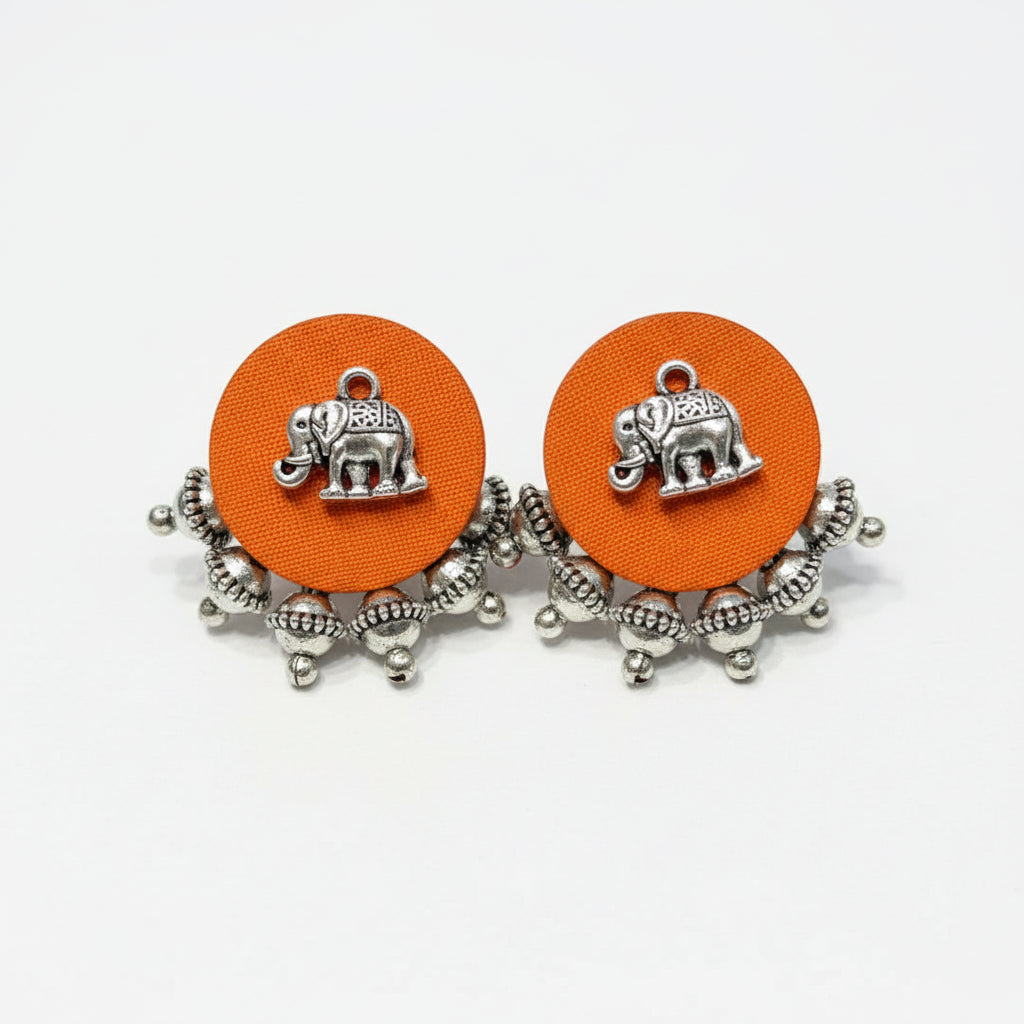 Silver & Orange Elephant Earrings
