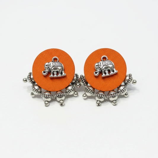 Silver & Orange Elephant Earrings