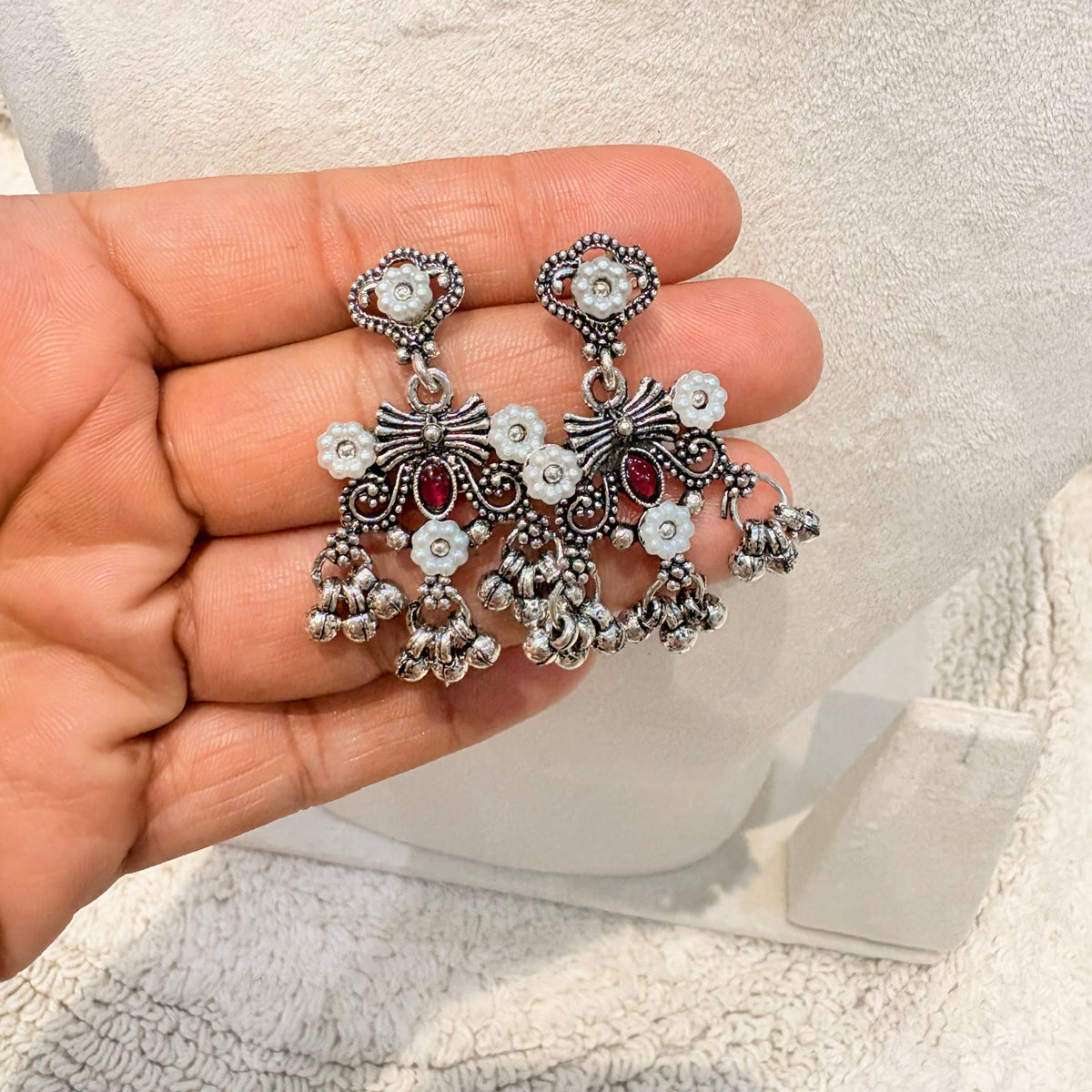 Oxidized Silver Multicolor Stone Necklace Set