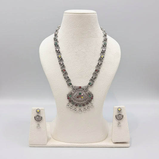 Oxidized Silver Multicolor Stone Statement Necklace Set