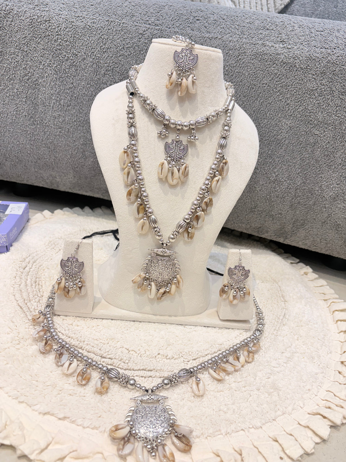 Oxidised Silver Cowrie Shell Jewellery Set