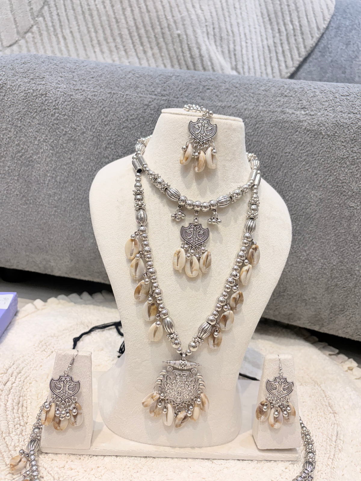 Oxidised Silver Cowrie Shell Jewellery Set