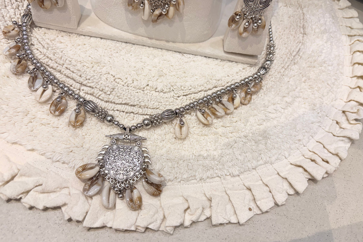 Oxidised Silver Cowrie Shell Jewellery Set