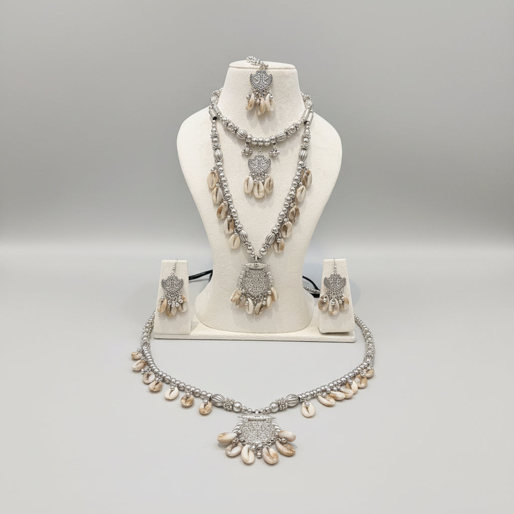 Oxidised Silver Cowrie Shell Jewellery Set