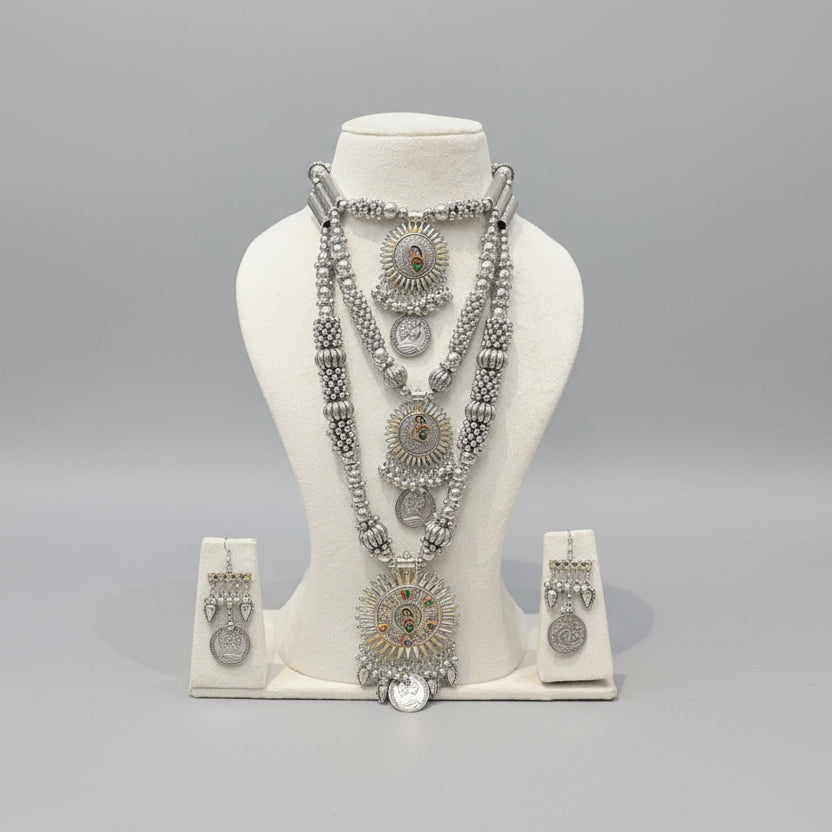 Antique Silver Peacock Statement Necklace Set