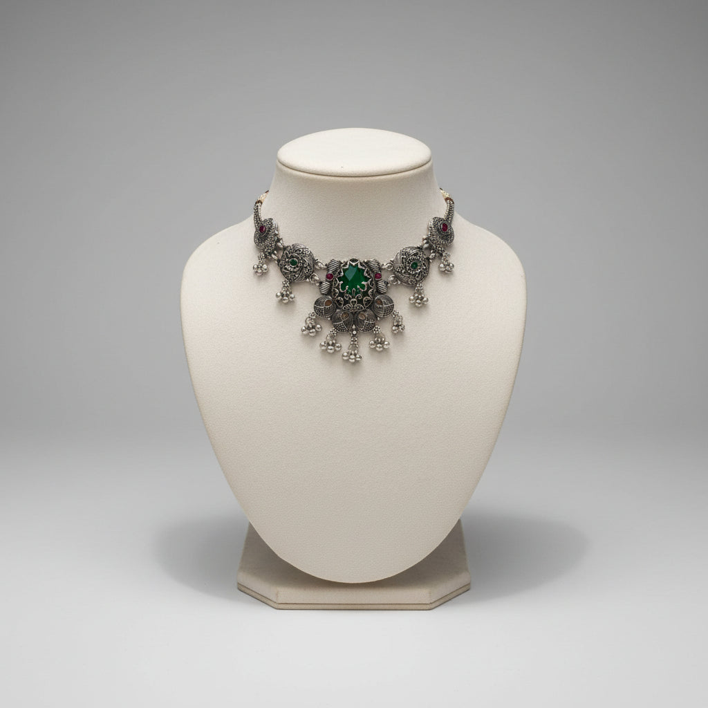 Green Oxidised Statement Necklace