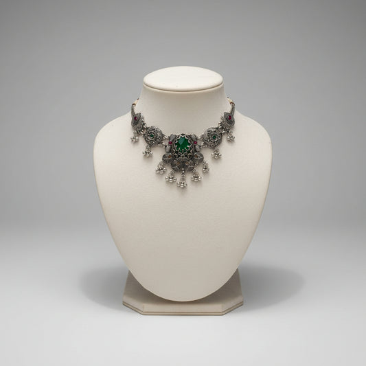 Green Oxidised Statement Necklace