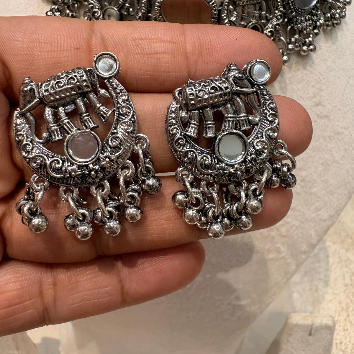 Oxidised Mirror & Elephant Statement Necklace