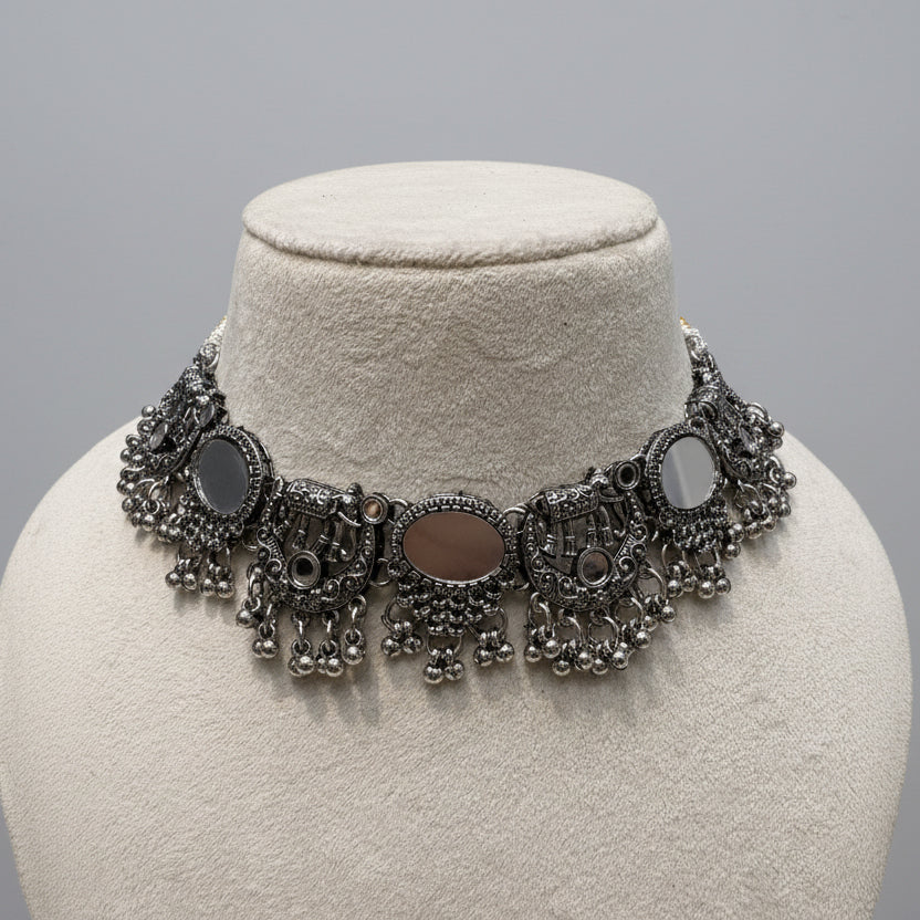 Oxidised Mirror & Elephant Statement Necklace