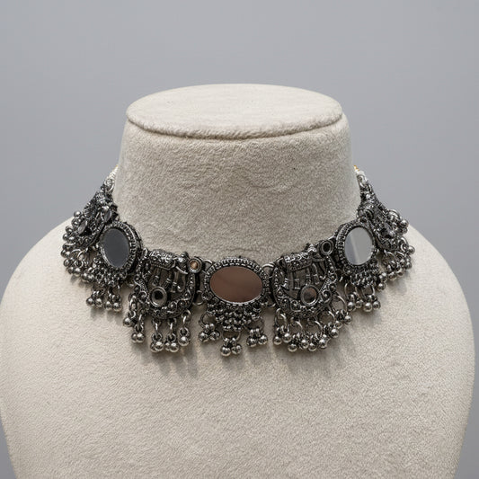 Oxidised Mirror & Elephant Statement Necklace