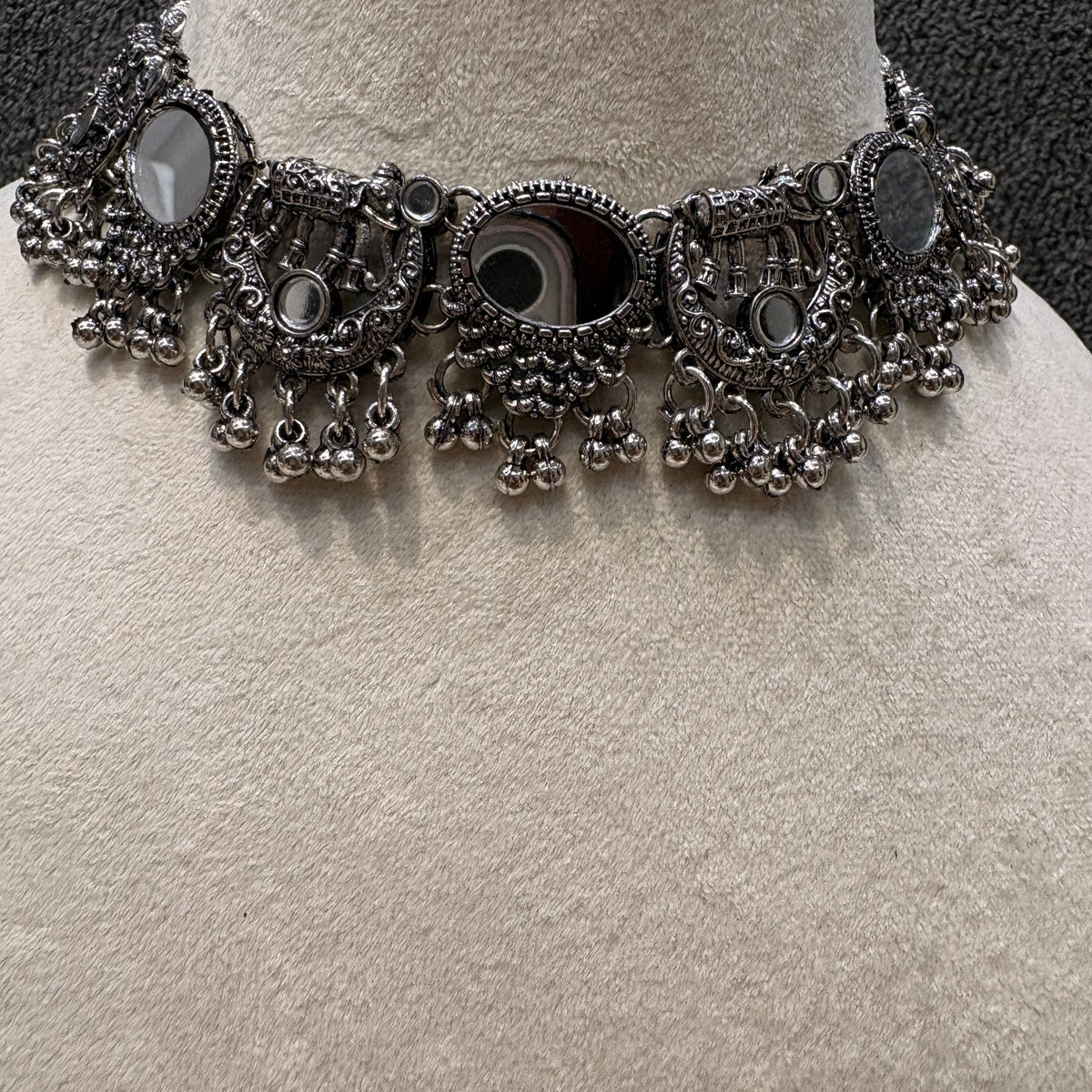 Oxidised Mirror & Elephant Statement Necklace