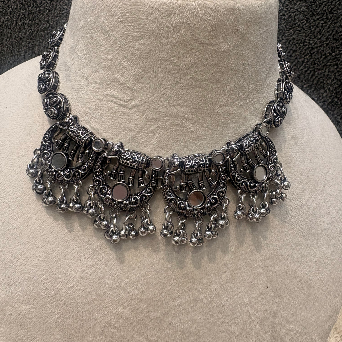 Oxidized Silver Temple Motif Choker Necklace