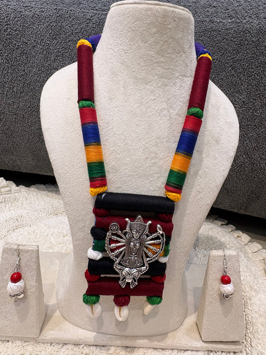 Multicolor Thread Temple Motif Necklace Set