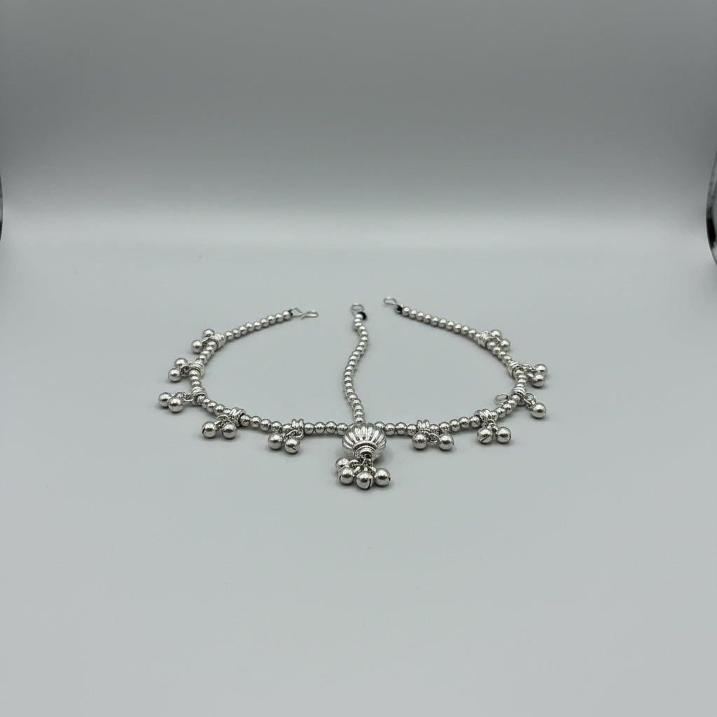 Oxidized Silver Beaded Maang Tikka Headpiece