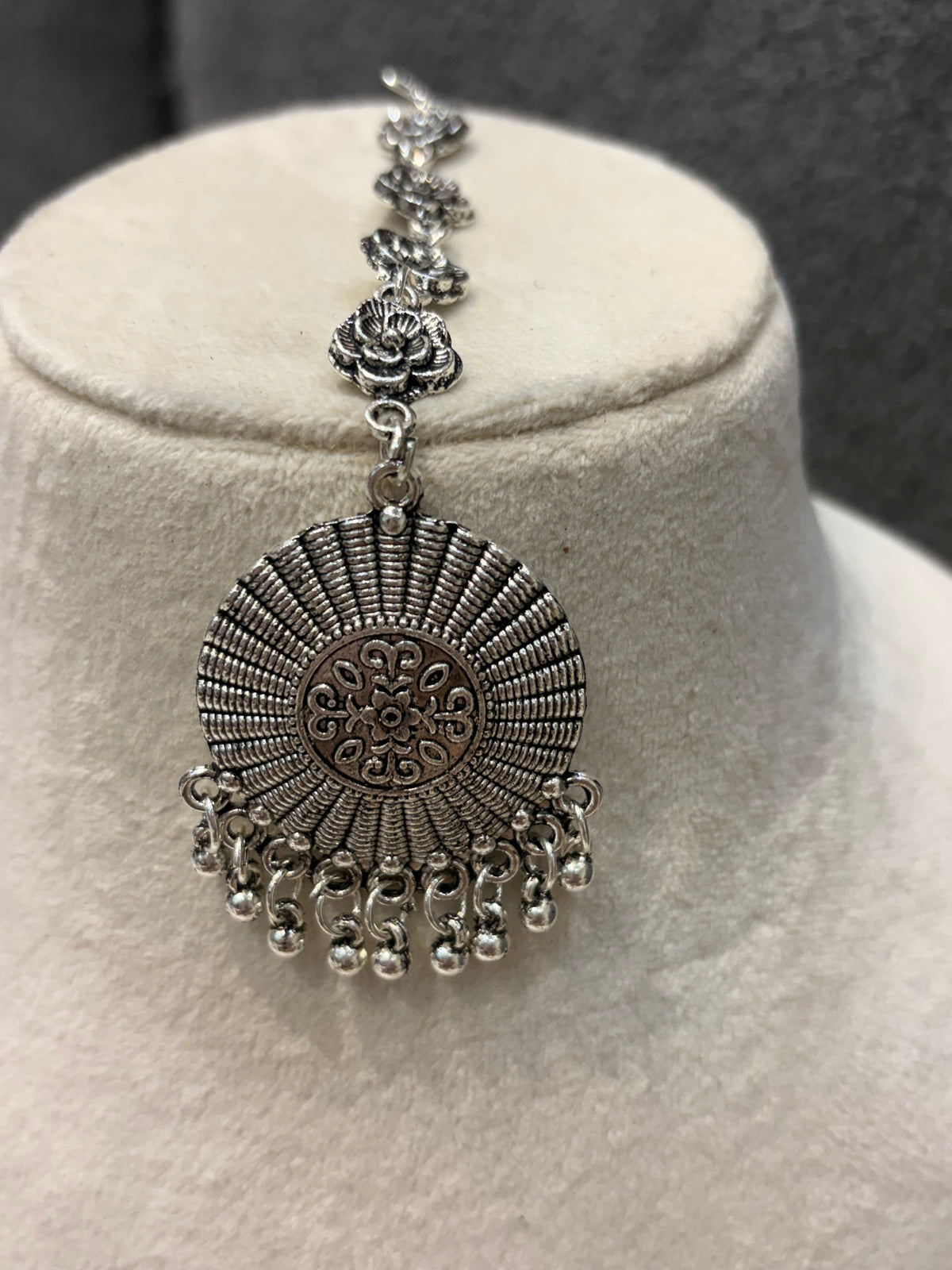 Oxidized Silver Floral Statement Maang Tikka