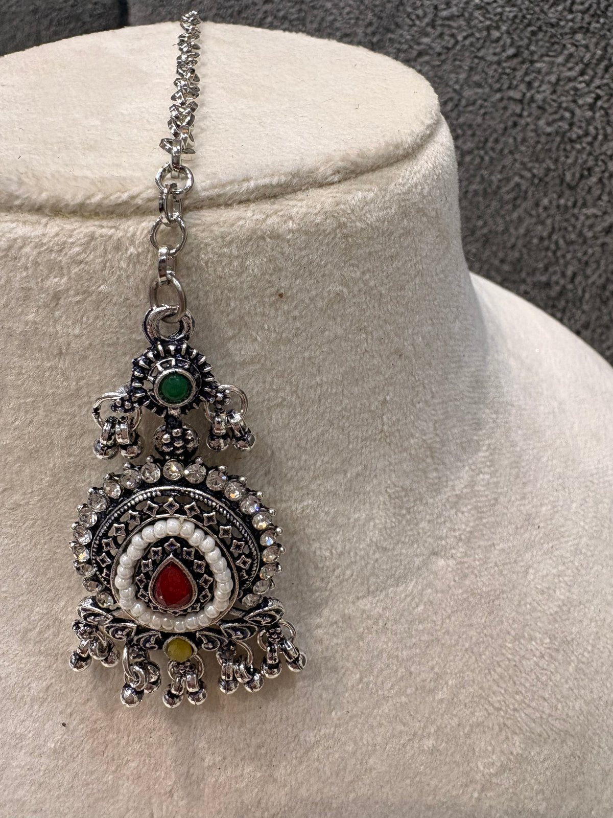 Oxidized Silver Multicolor Maang Tikka