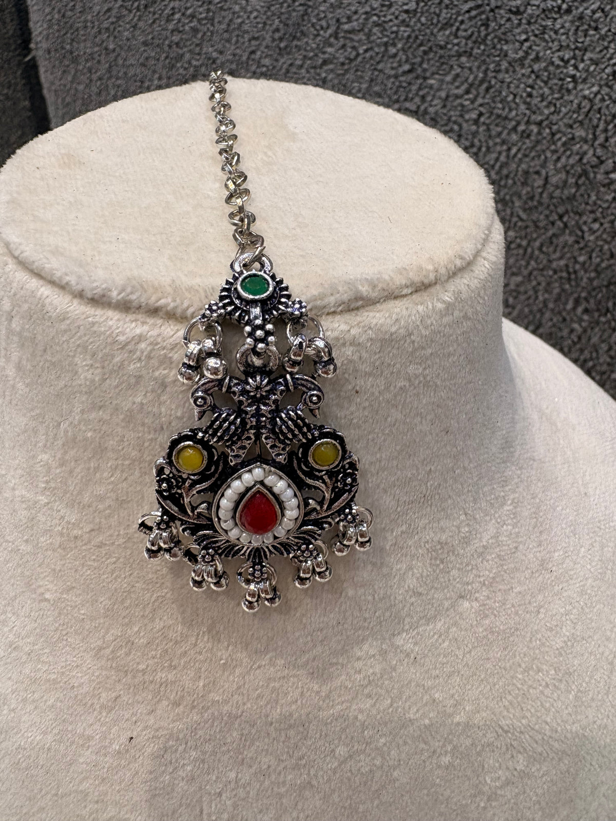 Oxidized Silver Multicolor Maang Tikka