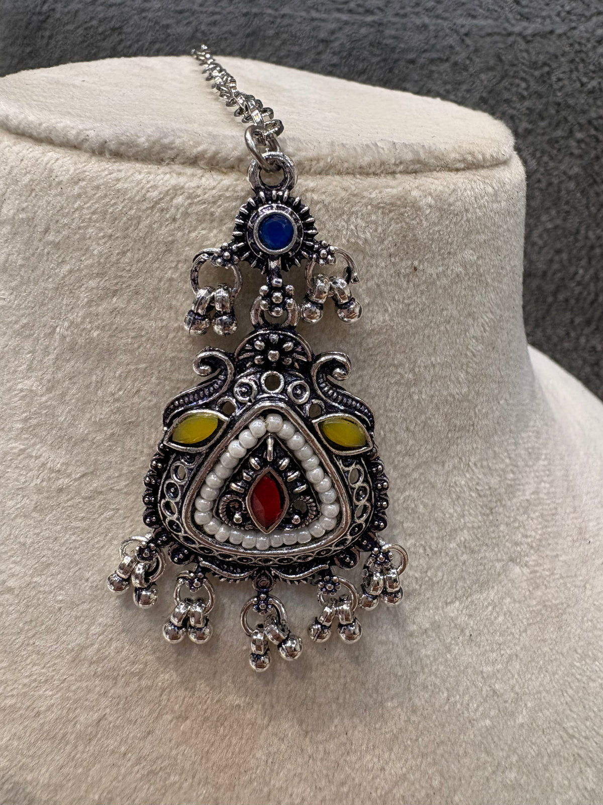 Oxidized Silver Multicolor Maang Tikka