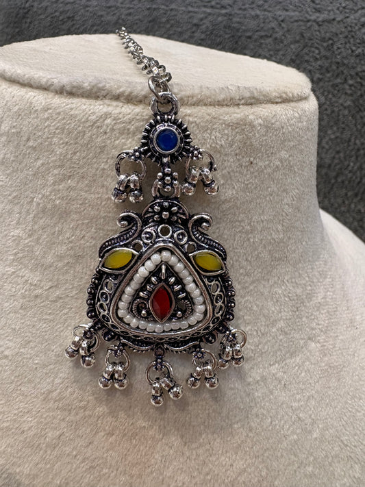 Oxidized Silver Multicolor Maang Tikka