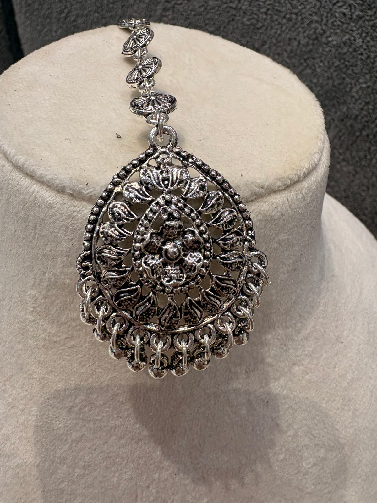 Oxidized Silver Floral Statement Maang Tikka