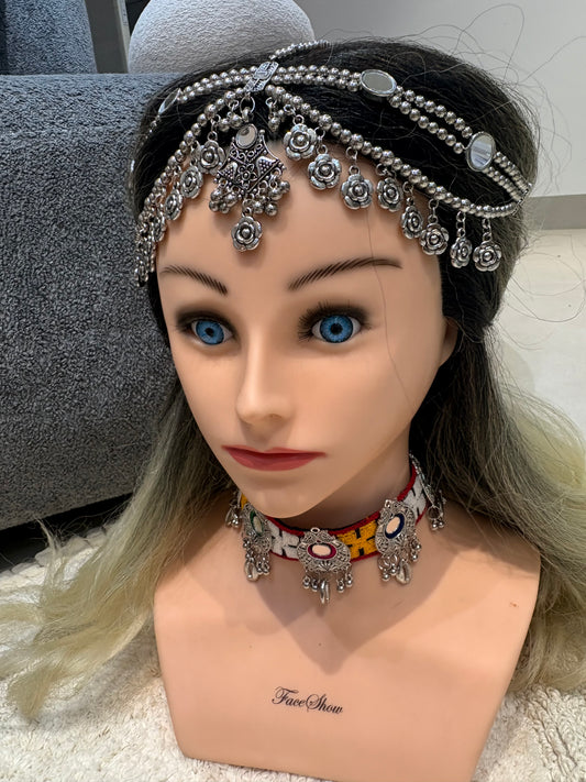 Oxidized Silver Floral Maang Tikka Headpiece