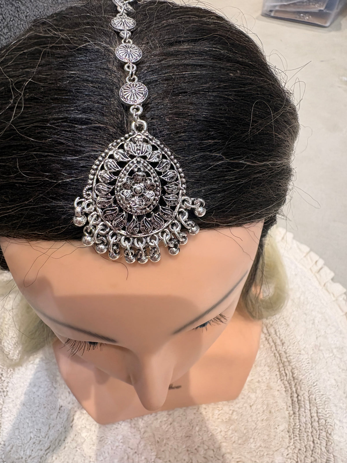 Oxidized Silver Floral Statement Maang Tikka