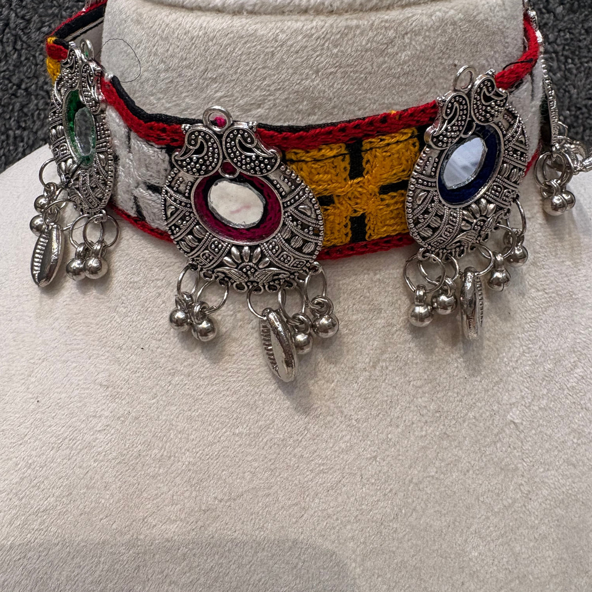 Multicolour Mirror Oxidised Handcrafted Choker