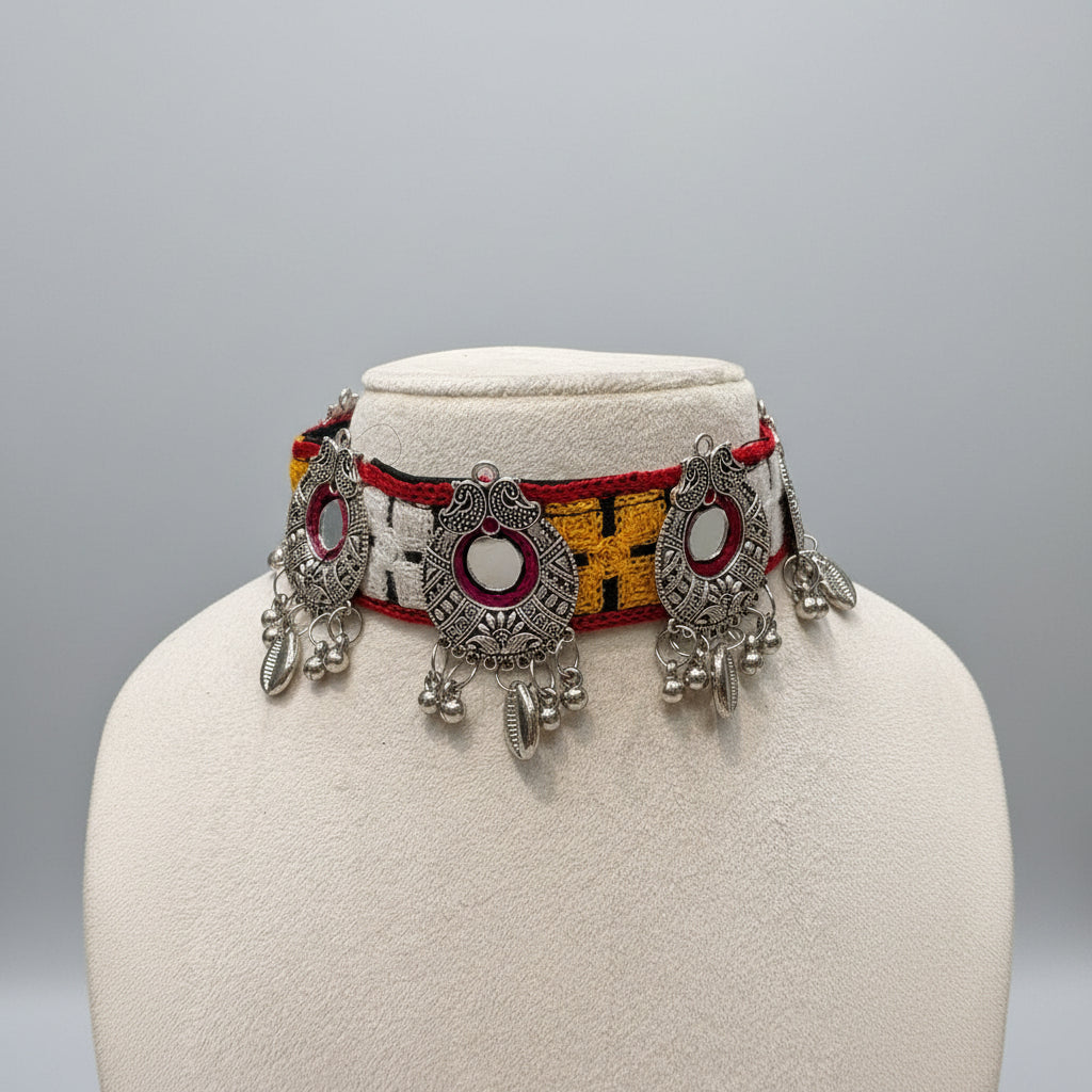 Multicolour Mirror Oxidised Handcrafted Choker