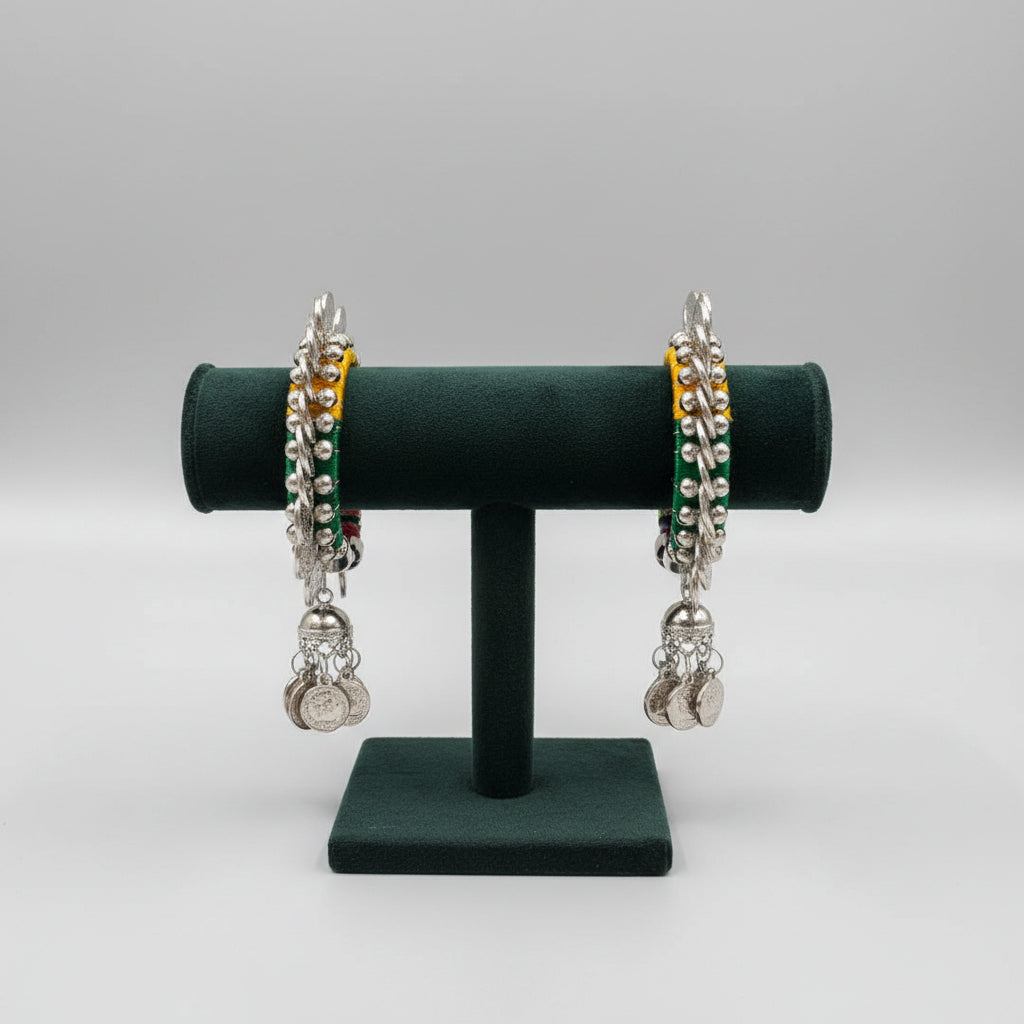 Multicolour Thread & Oxidised Coin Bangles