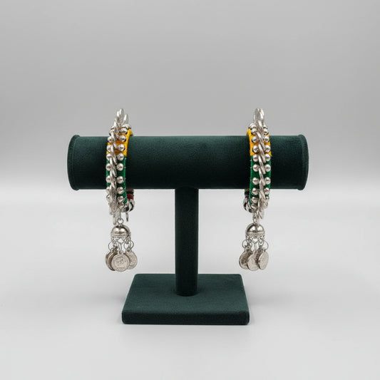 Multicolour Thread & Oxidised Coin Bangles