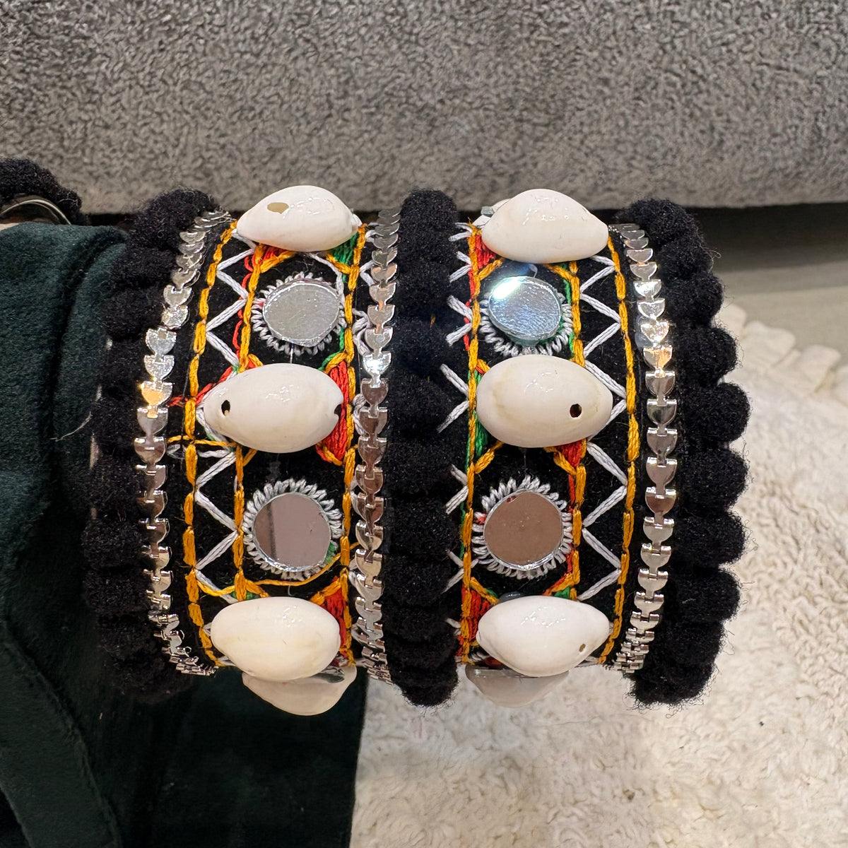 Black Cowrie Shell Mirror Statement Bangles