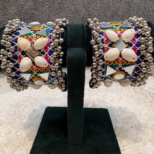 Multicolour Mirror Embroidered Statement Bangles