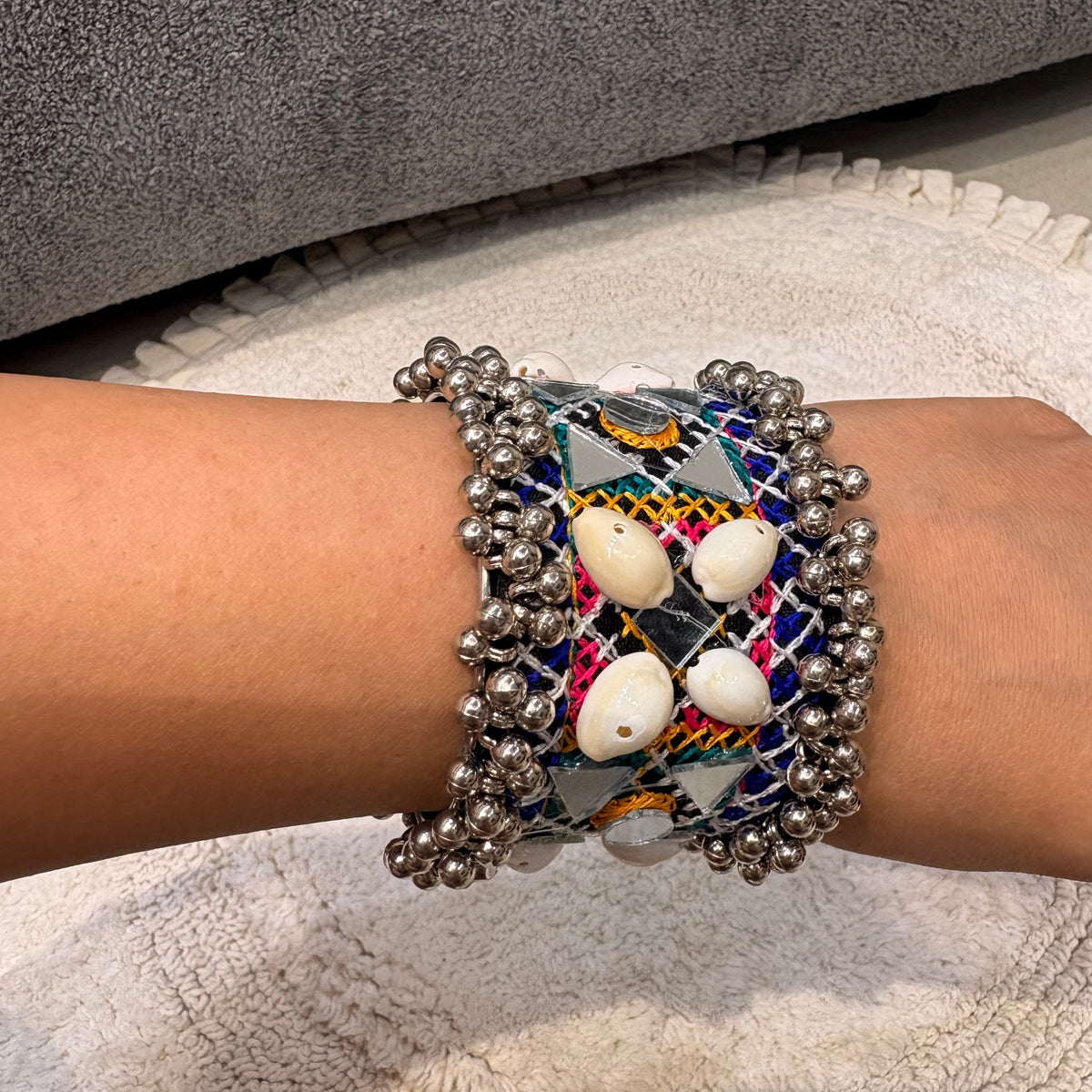 Multicolour Mirror Embroidered Statement Bangles