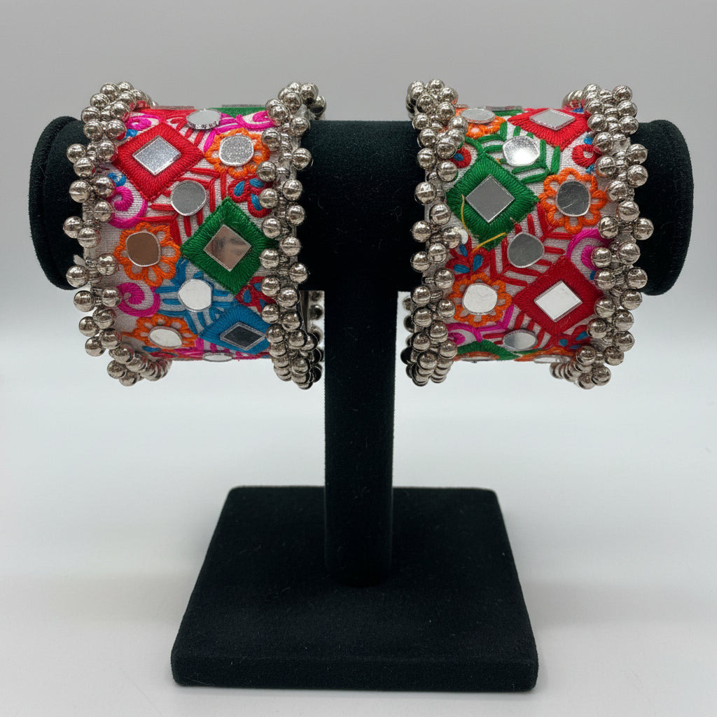 Multicolour Mirror Embroidered Statement Bangles