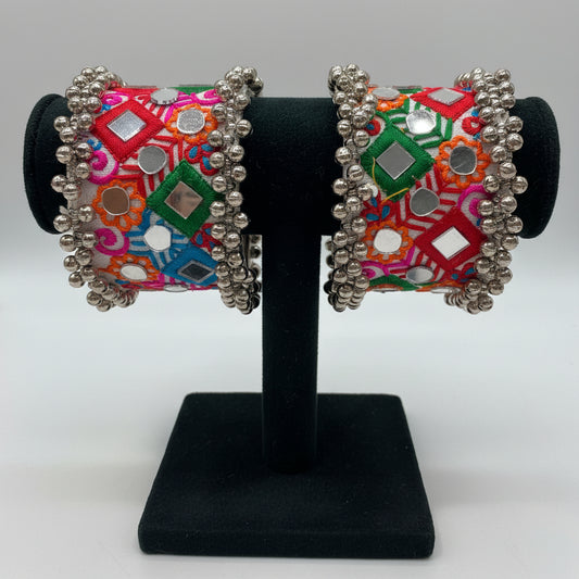 Multicolour Mirror Embroidered Statement Bangles