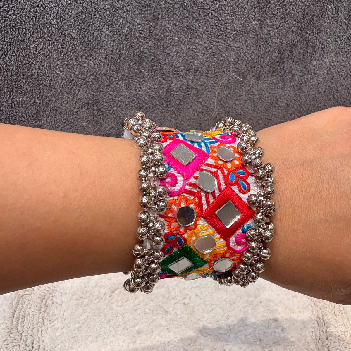 Multicolour Mirror Embroidered Statement Bangles