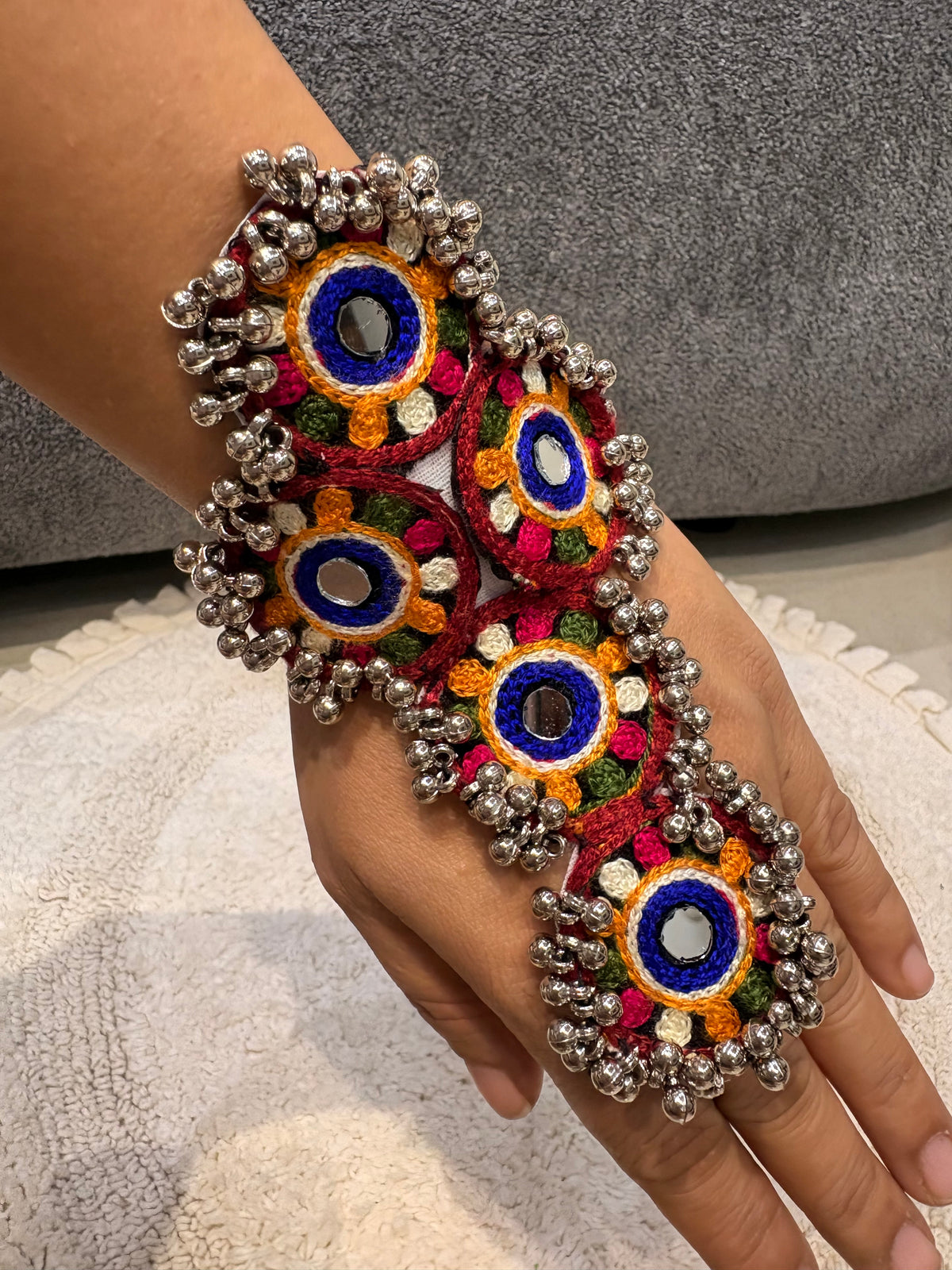 Multicolour Embroidered Mirror Hand Harness – Set of 2